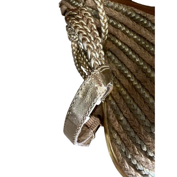 Michael Kors strappy Braided Metallic Espadrille wedge sandals Gold 6.5 - Picture 6 of 7